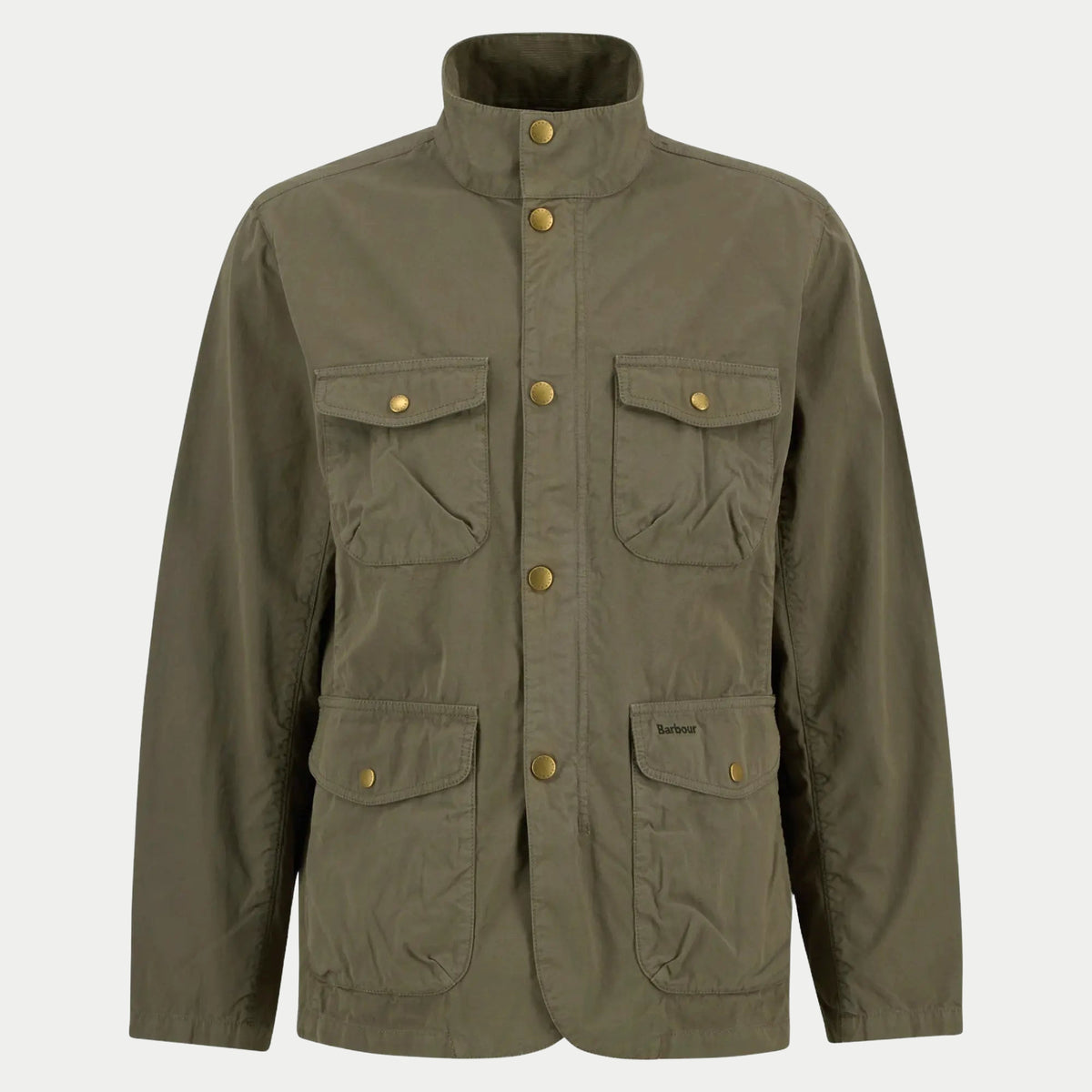 Veste Ogston Casual Dusty Olive à plat, quatre poches à rabat et pressions laiton