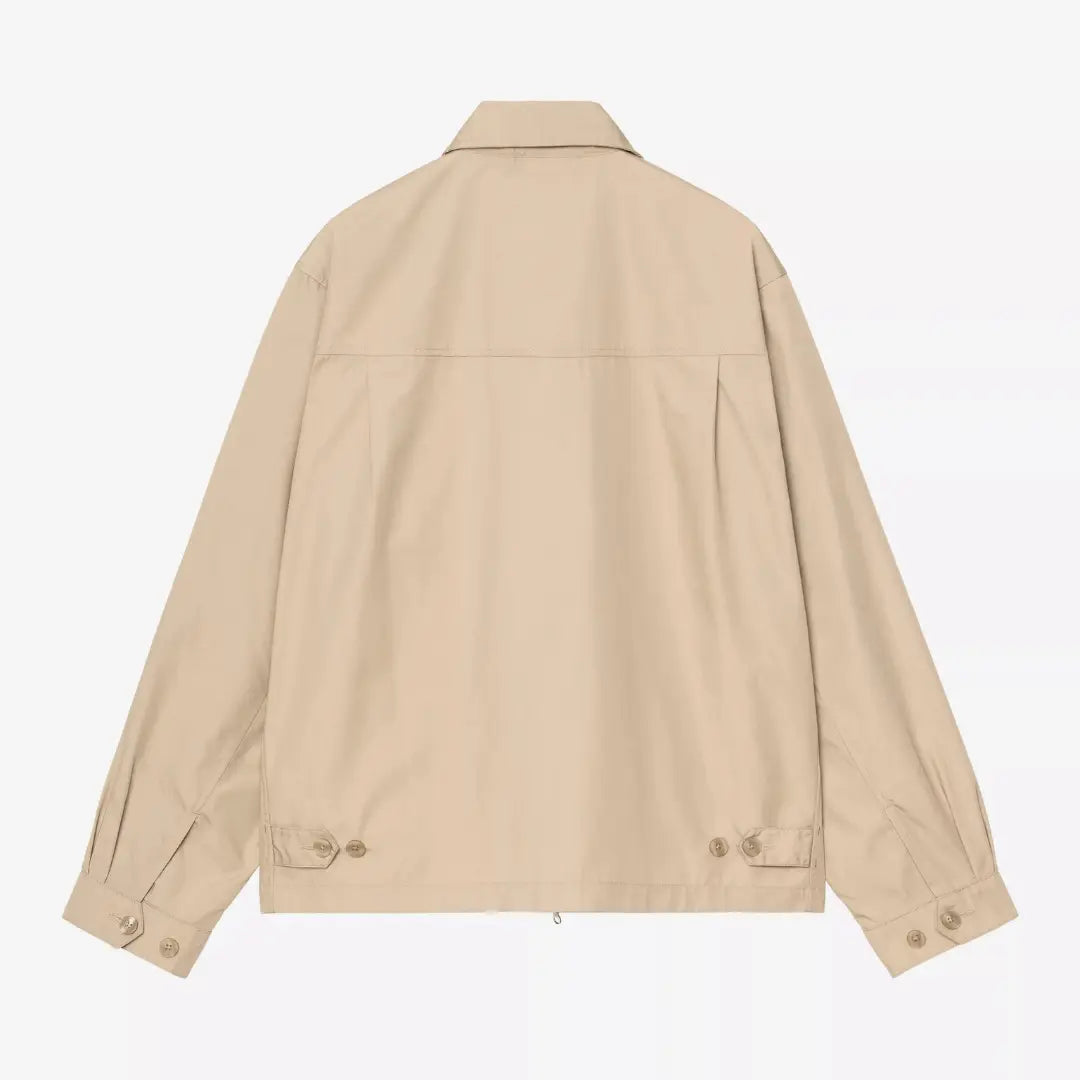 Dos de la Veste Postal beige sable : empiècement d'épaules, pattes de taille boutonnées, poignets à boutons