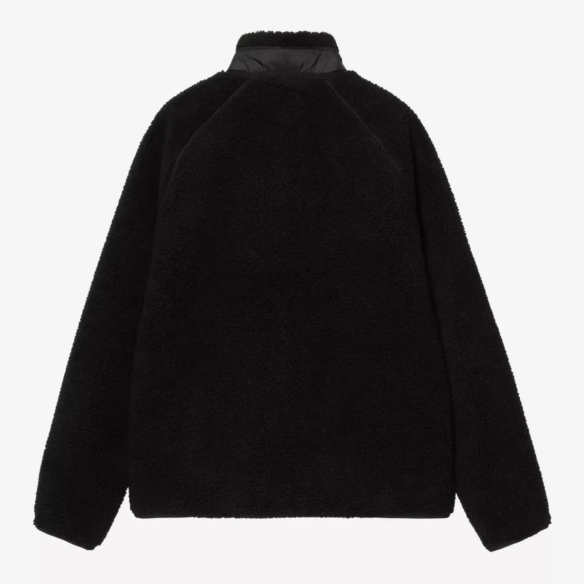 Dos à plat de la veste Prentis noire, polaire bouclée unie et empiècement taffetas au-dessus de la nuque