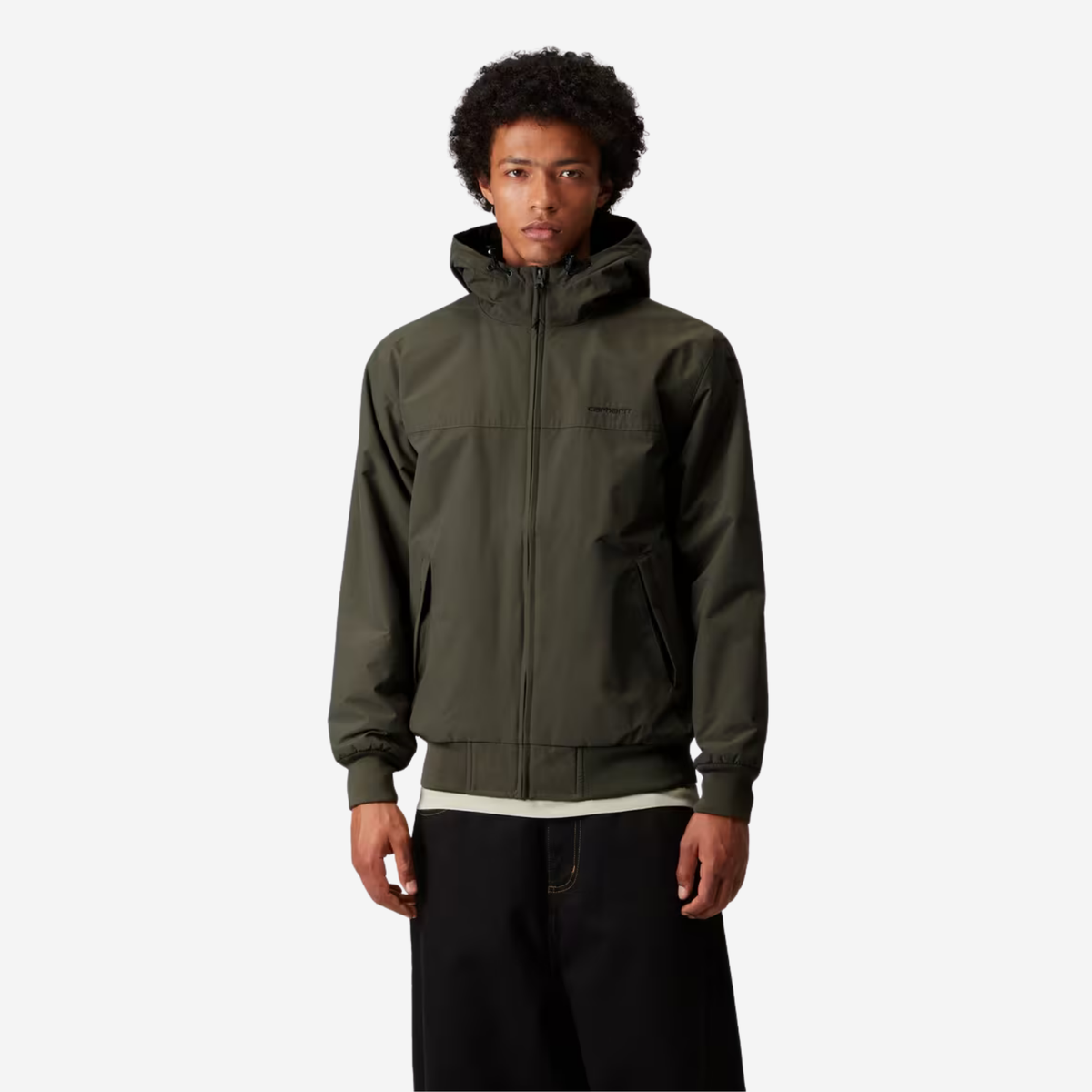 Blouson Sail Cypress porté zippé, coupe courte olive foncé, poignets et taille en bord-côte assorti