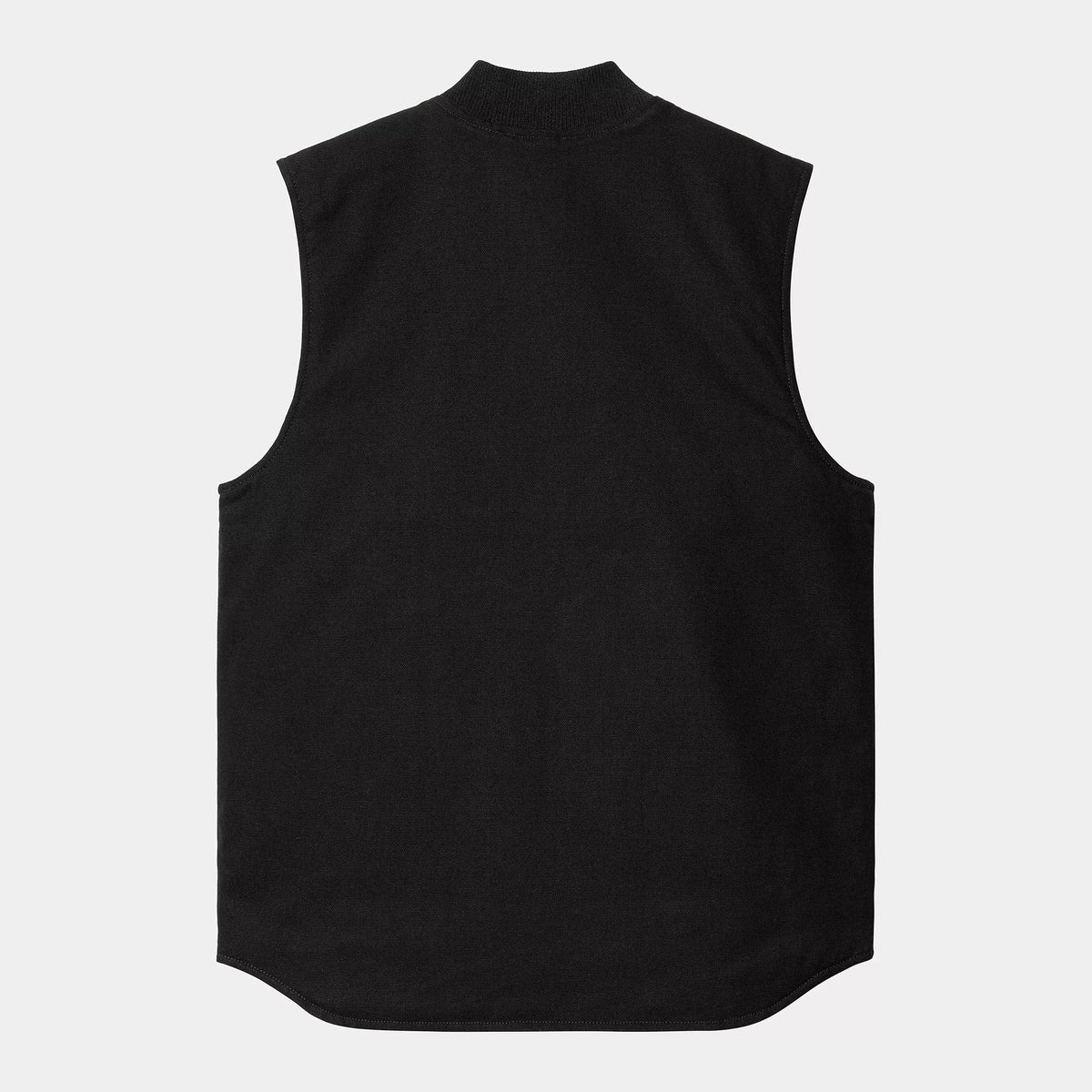 Dos uni de la veste sans manches noire Black Rigid, emmanchures piquées et bas arrondi en queue de chemise
