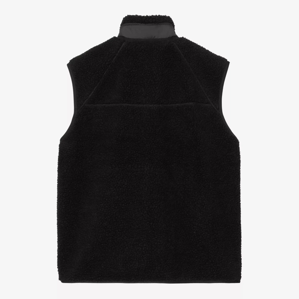 Dos à plat de la veste sans manches Prentis noire, sherpa bouclé et empiècement nylon aux épaules