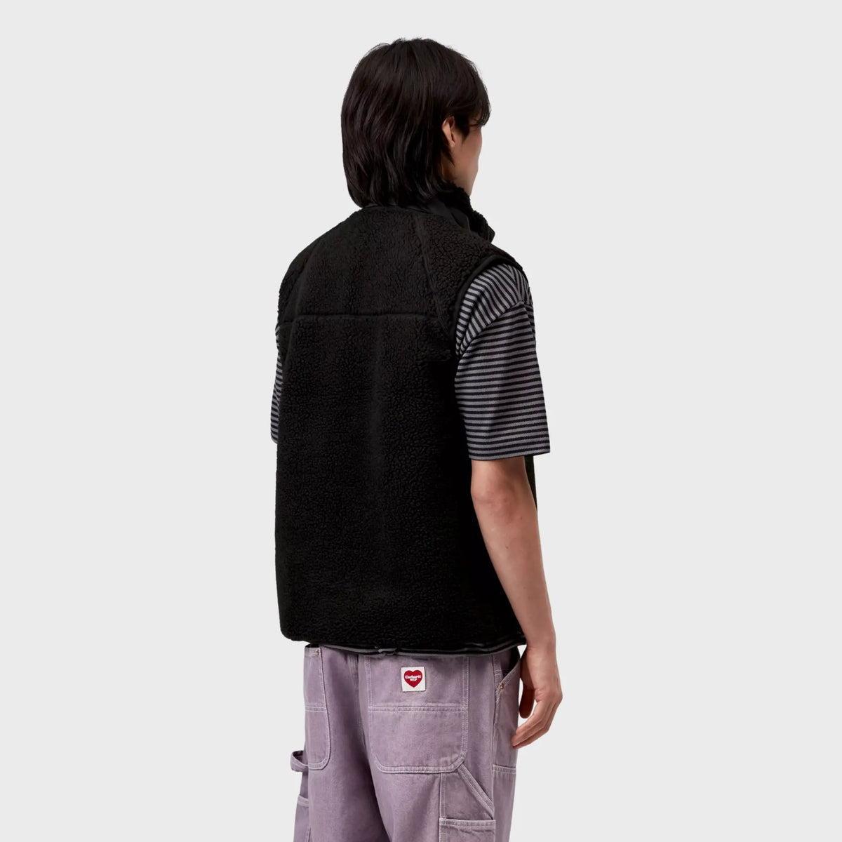 Veste sans manches Prentis noire vue de dos portée, sherpa épais et larges emmanchures