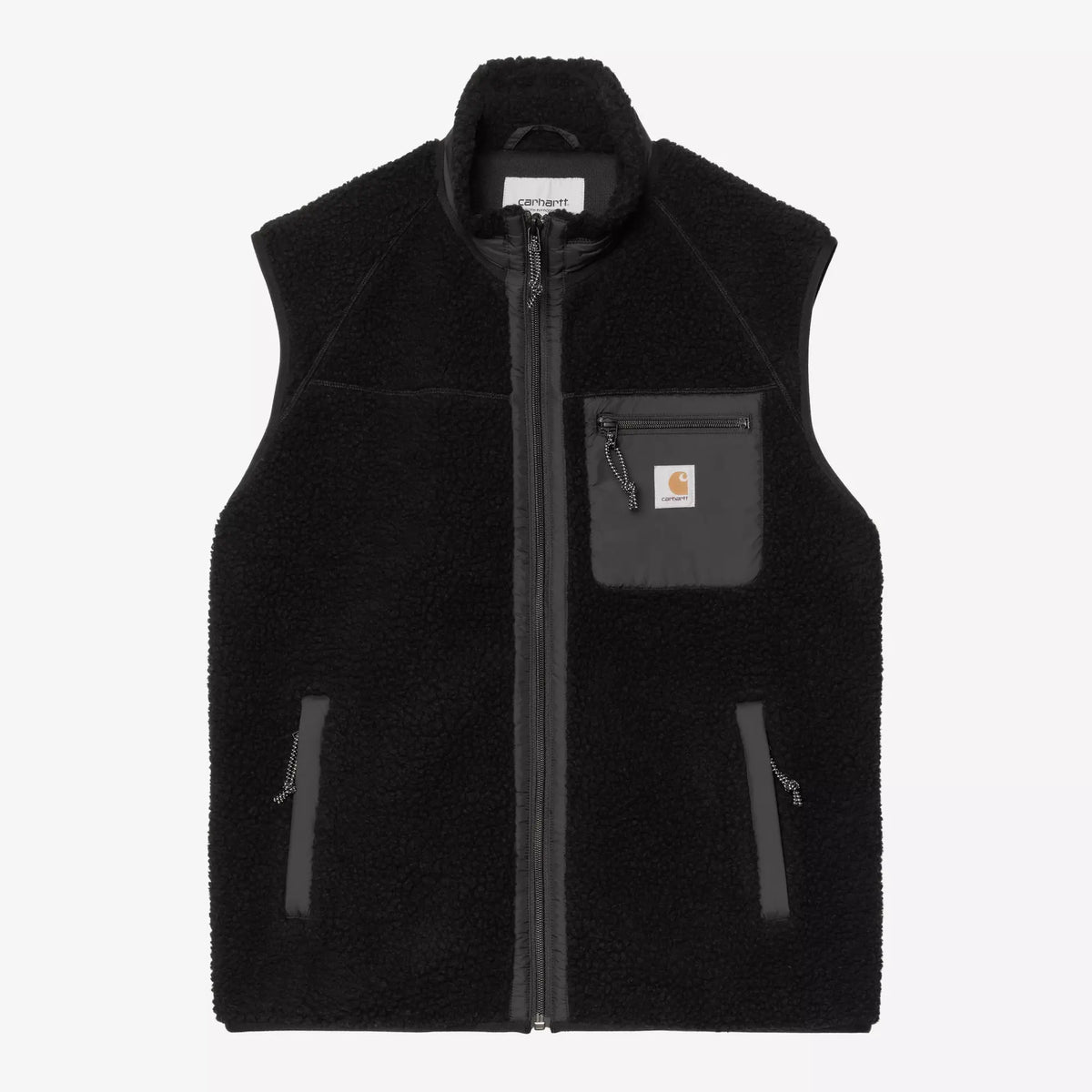 Veste sans manches Prentis noire à plat, polaire sherpa, col montant zippé et poche poitrine en nylon