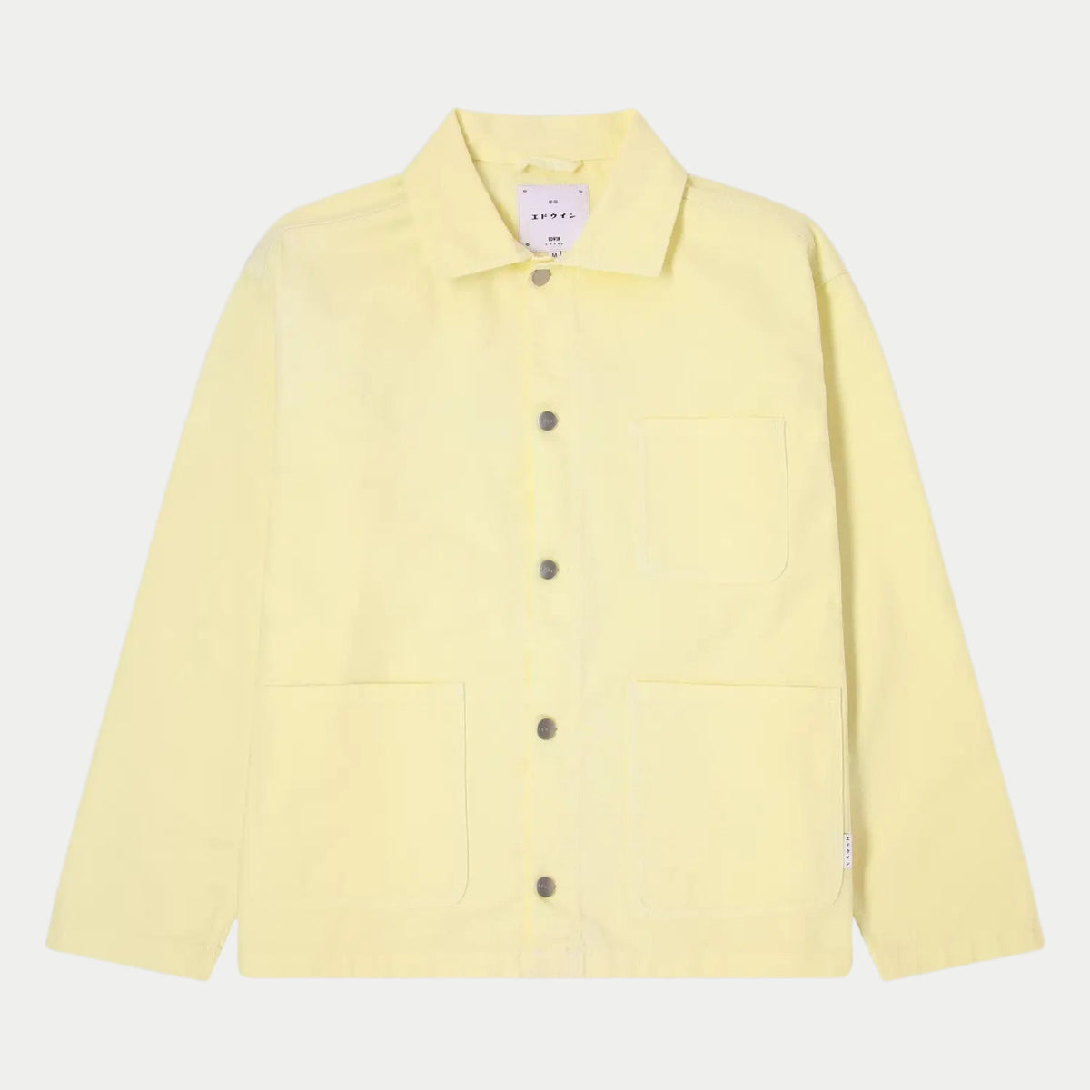 Veste Trembley en twill Whisper White jaune pâle à plat, trois poches plaquées, boutons métal