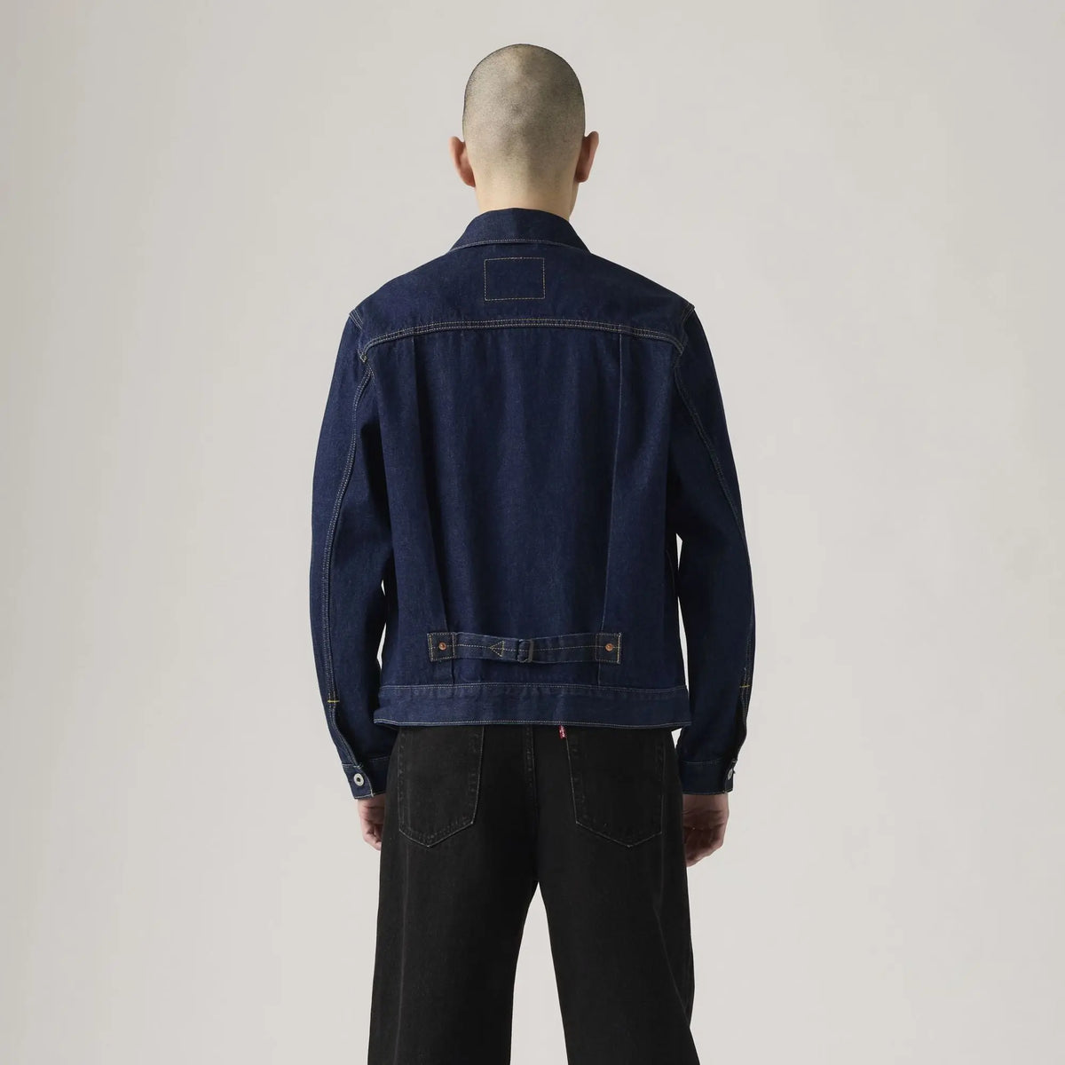 Veste Levi's Type I Trucker New Selvedge Rinse T vue de dos, martingale de taille à boucle métal