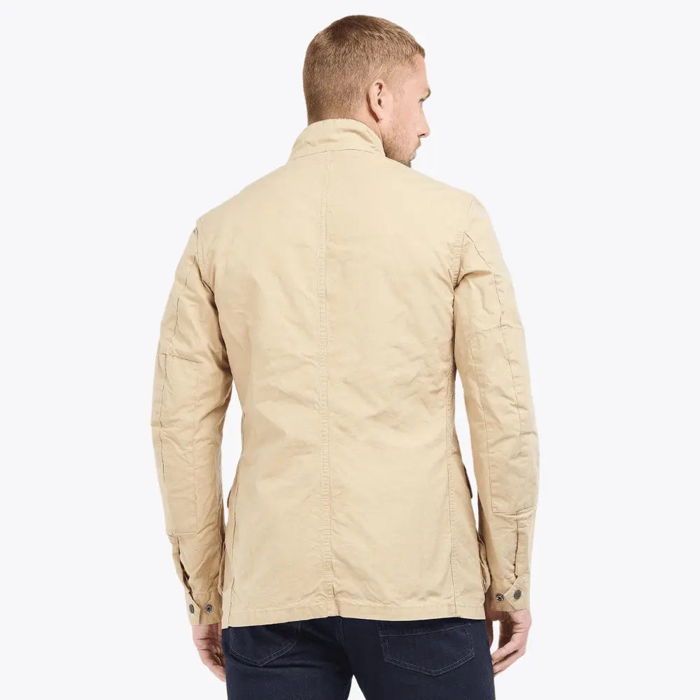 Dos de la veste Wash Duke beige, empiècements aux coudes et poignets à pression