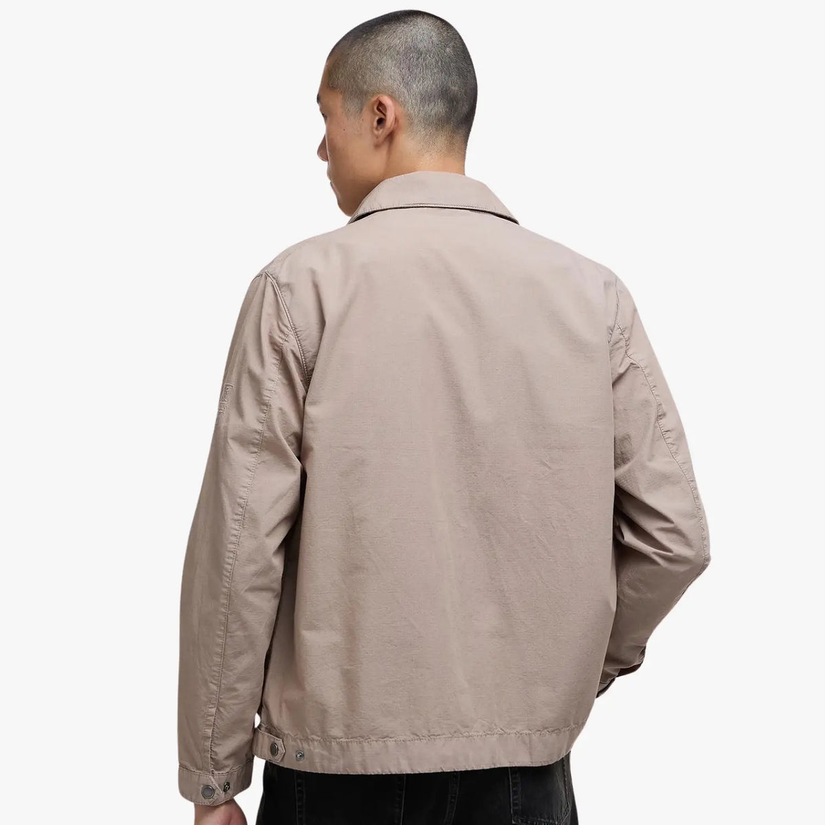Dos uni de la veste Workers Casual beige taupe, base droite à pressions, vue portée