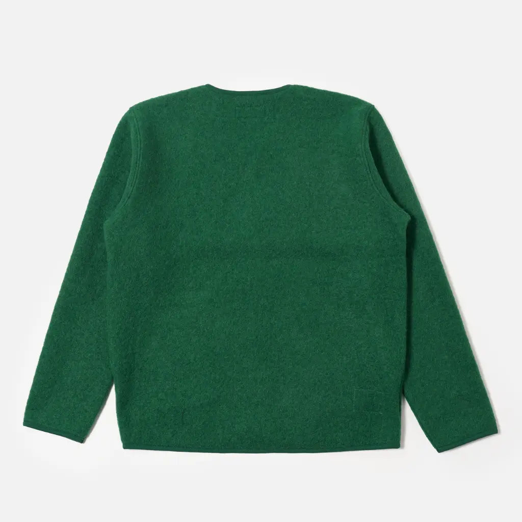 Dos de la veste Zip Liner en laine verte, coupe droite sans découpe ni fente