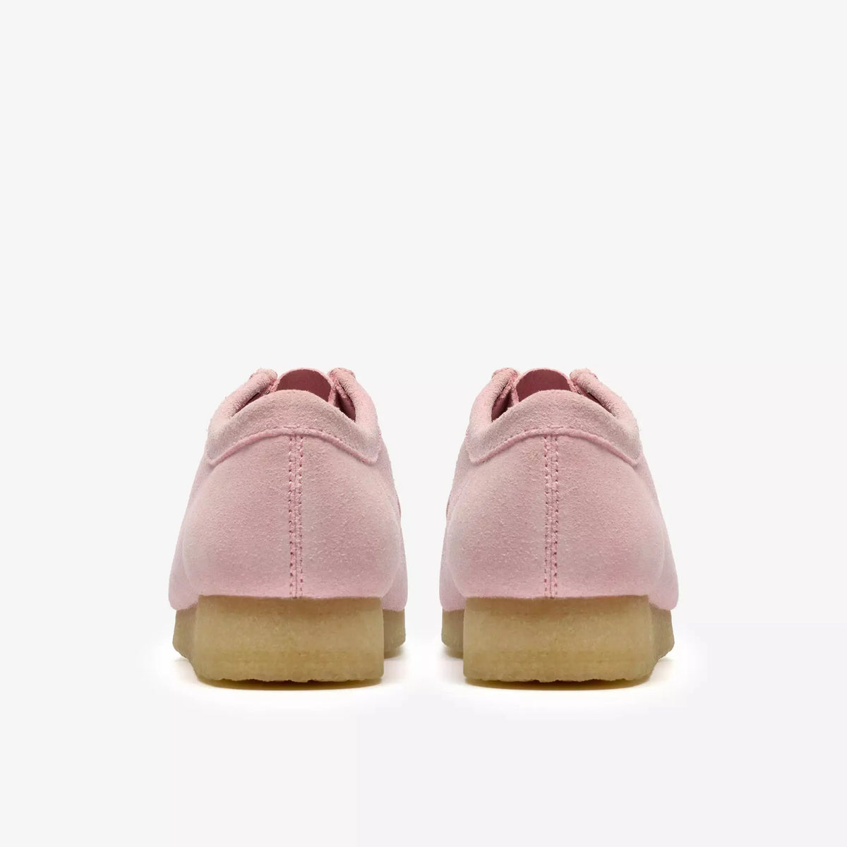Wallabee Rose Pâle vues de dos, contreforts en suède et semelle crêpe