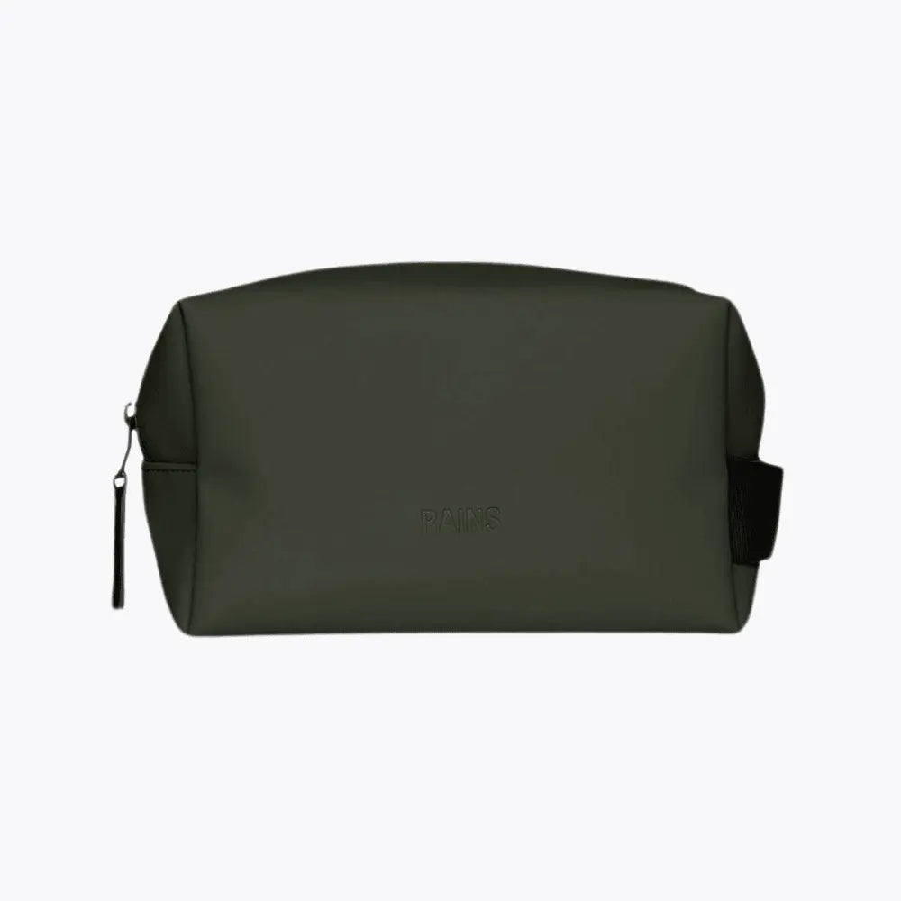 Wash Bag Small vert kaki très sombre, logo embossé et longue tirette noire