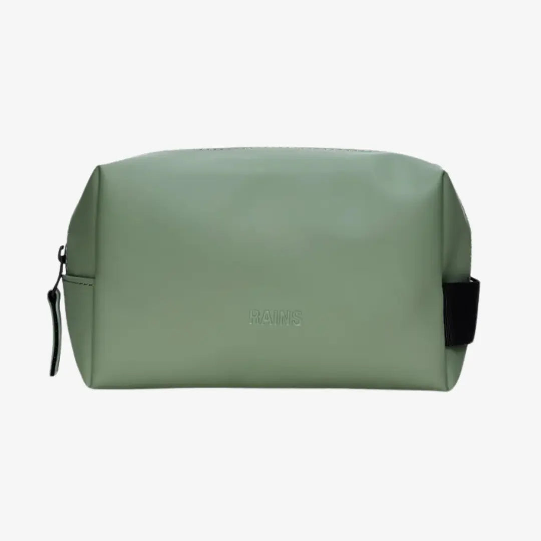 Wash Bag Small Well vert sauge clair, trousse de toilette souple au zip noir et patte assortie